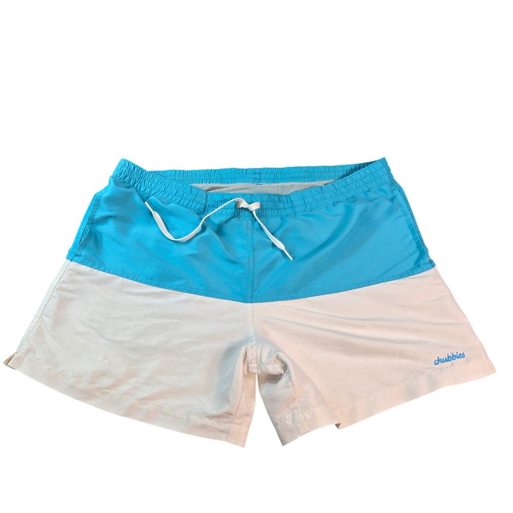 Chubbies Mens Blue White Colorblock Swim Trunks Size Large Mesh Lined 5.5 Inseam